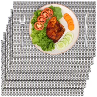 Belle Vous 6 Stück Gold & Silber Design Tischsets - PVC Rutschfest & Abwaschbar Platzset - Leicht zu reinigen, Hitzebeständig & Wasserdicht Tischmatten für Küche, Esstisch und Restaurant