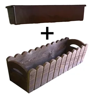 Blumentopf aus Holz gefräst 65cm braun / wenge rechteckiger Blumenkasten