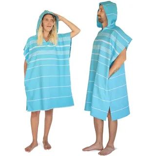 LeStoff Badeponcho - 100% Bio-Baumwolle - Leicht, Saugstark, Schnelltrocknend, Strandponcho Kapuze, Handtuchponcho, Surfponcho, Umkleideumhang, Handtuchkleid, Duschponcho, Umziehponcho (Aqua, L)