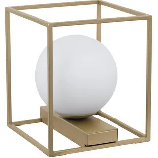 EGLO Tischlampe Vallaspra, 1 flammige Tischleuchte, Nachttischlampe aus Stahl, Farbe: Champagner, Glas: Weiß, opal-matt, Fassung: E14