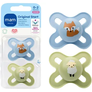 MAM Original Start Schnuller, 0-2 Monate, 2 Stück | Stillfreundlich, SkinSoft Silikon, zahnfreundliches Design, inkl. Sterilisierbox, BPA/BPS-frei