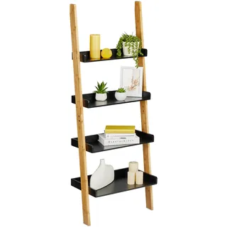 Relaxdays Leiterregal, 4 Ablagen, HxBxT: 145 x 56 x 30 cm, Bambus, MDF, Bücherregal, Badezimmer Regal,