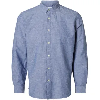 Selected Homme Herren SLHSLIMNEW-Linen Shirt LS W NOOS Hemd, Medium Blue Denim, XXL