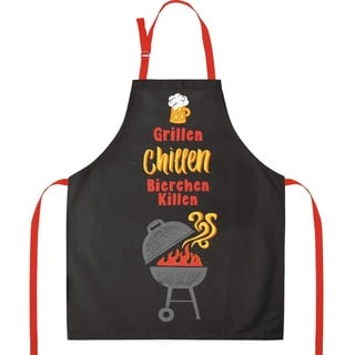 GRUSS & CO Küchenschürze mit Motiv "Grillen, Chillen" | Baumwolle, 60 cm x 45 cm, farbiger Motivdruck | Geschenk, Küche, Kochen, Grillen | 47102