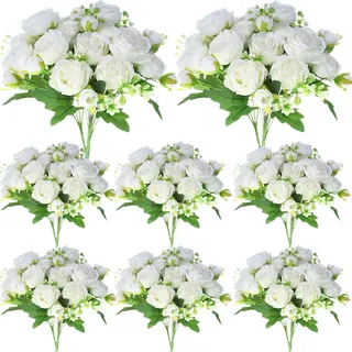 Geosar 8 Bündel mit 40 Köpfen, künstliche Pfingstrosen, Seidenblumen, künstliche Pfingstrosen, Blumenstrauß, künstliche Pfingstrosen, Blumen, Großpackung für Dekoration, Vase, Blumenarrangements,