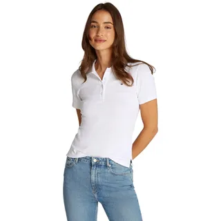 Tommy Hilfiger Damen Poloshirt Kurzarm 1985 Pique Slim Fit, Weiß (Optic White), XL