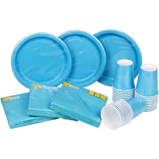 HEKU Party-Einweg-Set, 120-teilig in türkis I Geeignet für 30 Gäste | Inklusive Pappteller, Partybecher (0,25 l) & Servietten (33x33 cm) I Ideal für Partys, Grillabende, Geburtstage & Hochzeiten