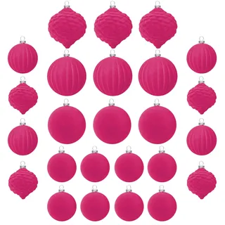 25 stück kunstoff Velvet weihnachtskugeln rosa Macarons samt 6cm 8cm für Weihnachtsbaum christbaumkugeln Kugeln mit Haken Weihnachten deko Tish (rosa)