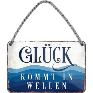 Glück kommt in Wellen Ostsee Meer 18x12 cm Spruch Blechschild Hängeschild HS338