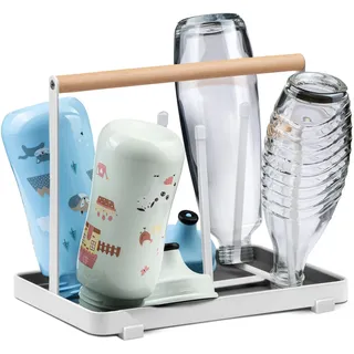 D&D Living D&D Living® All-in-One Flaschenhalter für SodaStream - Abtropfgestell für Flaschen Aller Art: Duo/Crystal/Easy, Trink- und Babyflaschen - Universal-Trockenständer (Metall, Weiß)