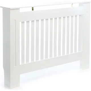 Toboli Heizkörperverkleidung weiß 112 x 19 x 82 cm, Heizkörperabdeckung aus MDF, Holzverkleidung für Heizkörper in Lamellenoptik - Weiß