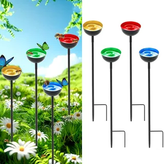 Bienen-Wasserstationen, bunte Bienen-Wasserfänger, Gartenskulptur, Dekoration, Bienenbewässerung und Schmetterlings-Wasserstationen, bunte Outdoor-Dekorationen, Metall-Gartenstecker (gelb + blau + rot