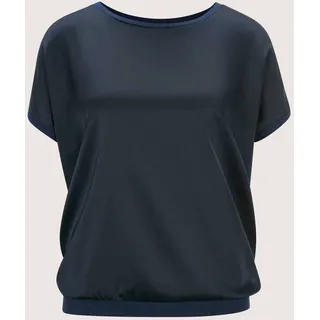Kurzarmshirt MADELEINE "Blusenshirt Glänzendes Oberteil mit Jersey-Rückseite", Damen, Gr. 42, blau (marine), Obermaterial: 95% Viskose CV. 5% Elasthan EL., Modern, Shirts Kurzarmshirt