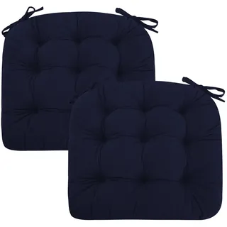 PRIMEPATIO 2er Set Stuhlkissen, 45x45x7 cm, Blau – Bequeme Sitzkissen aus Cordstoff und Kristallsamt mit Bindebändern, ideal für Esszimmer, Büro, Wohnzimmer und Gartenstühle, Hochwertige Füllung