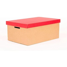 ONLY BOXES, Aufbewahrungsboxen mit rotem Deckel matt, Umzugskartons und Aufbewahrungsboxen aus Karton mit Griffen, sehr stabiler Karton, 53,2 x 33,1 x 32,5 cm (L x B x H) in cm, 2 Stück