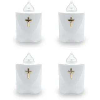 AROBA 4x LED Grabkerze Trauerlicht - Flackereffekt wie echte Kerze - lange Brenndauer bis 120 Tage - wiederverwendbar Friedhofskerze Gedenkkerze Dauerkerze - weiß Heiliges Kreuz