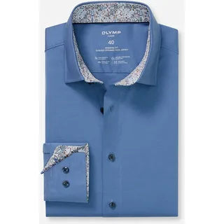 Langarmhemd OLYMP "Luxor 24/Seven", Herren, Gr. 44, N-Gr, nürnbergerblau, Web, Obermaterial: 92% Baumwolle, 8% Elasthan, normal, 2-Knopf-Manschette, Hemden Langarmhemd, New Kentkragen, modern fit, Businesshemd, bügelleicht