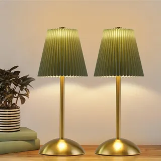 ZMH Nachttischlampe 2er Set Tischlampe Kabellos - LED Akku Tischleuchte Touch Dimmbar USB Aufladbar Esszimmer Lampe Stoff Modern Design Nachttischleuchte f1r Wohnzimmer Schlafzimmer Esstisch - Grün