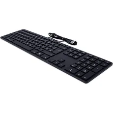 Matias FK318PCLBB-DE Aluminum Wired Tastatur mit RGB-Hintergrundbeleuchtung USB Keyboard für PC | QWERTZ | Deutsch | mit reaktionsschnellen Flache Tasten und Zusätzlichem Ziffernblock - Schwarz