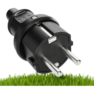 greate Schuko Stecker Aussenbereich mit Knickschutz - Schukostecker Gummi mit Zugentlastung, 2-polig, 230V, 16A & 3,7kW - IP44 Schukostecker Außenbereich schwarz - Schutzkontakt Stecker 230V