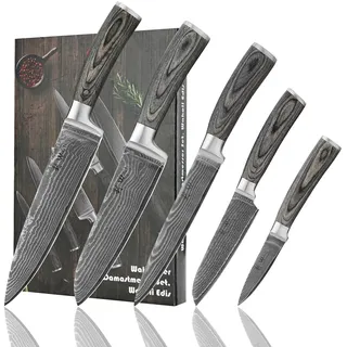 Wakoli EDIS 5er Damastmesser-Set I 8-20 cm Klinge I Pakkaholzgriffe