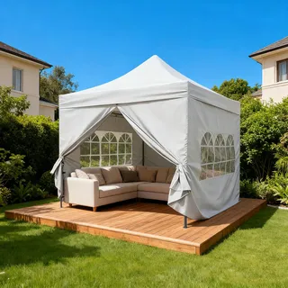 Faltpavillon KONIFERA "Valencia Lux", silberfarben, weiß, B/H/T: 292cm x 322cm x 292cm, Pavillons, Faltpavillon, Festival & Partyzelt / einfacher Auf-& Abbau / BxTxH: 300x300x330 cm