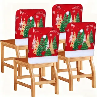 Betylifoy 4PCS Weihnachtlichen Stuhllehnenbezüge Nikolausmütze Stuhlhussen Xmas Stuhl deckt mit Weihnachtsbaum Esszimmer Weihnachten Esszimmerstuhl Abdeckung für Weihnachten Party Festival (4)