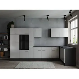 Respekta Winkelküche L-Form 370 x 172 cm Grau Matt Weiß