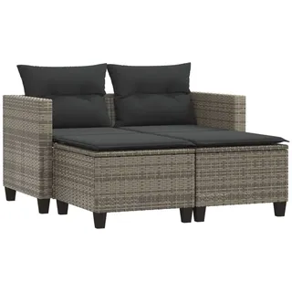vidaXL Gartensofa 2-Sitzer mit Hockern Grau Poly Rattan