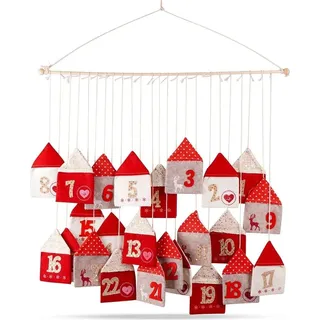 Vilde | Adventskalender - 70x60 cm - Zum Befüllen - Filz - Weihnachtskalender zum Aufhängen - Rot
