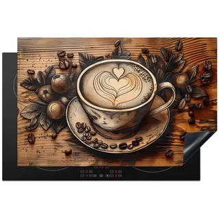 MuchoWow Herdabdeckplatte Kaffee - Vintage - Braun - Tasse - Holz 80x52 cm , Kunststoff , Rechteckig , 80x0.2x52 cm , Made in Europe , Küchen, Küchenelektrogeräte, Herde, Herdabdeckplatten