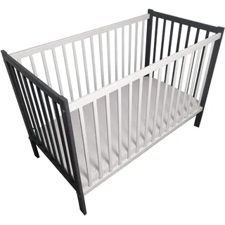 Kinderbett Babybett - BELLO basic – Ökologisch und aus Massivholz 3 fach höhenverstellbar inkl. Matratze mit drei herausnehmbaren Latten 60 x 120 cm Graphit - Grau