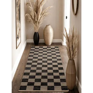 HANSE HOME Rex natur, weiß, schwarz, B:80cm H:7mm L:300cm, Baumwolle, Jute, Teppiche, Teppich, Jute, Handgemacht, Wohnzimmerteppich, Naturteppich, Wohnzimmer, Läufer