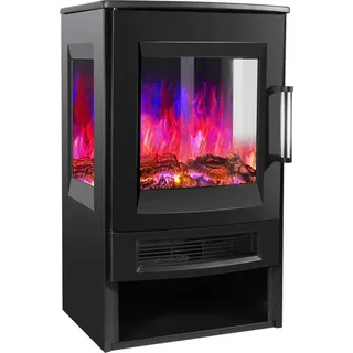 Jayseuw Elektrokamin – Elektrischer Heizofen – 900W/1800W Standkamin– Dreiseitiger Panorama-Kamin - LED-Flammeneffekt– Schwarz - Schwarz