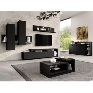 Lomadox Wohnwand inkl. Sideboard Couchtisch und led Beleuchtung BEXLEY-83 in schwarz matt, b/h/t: ca. 300/200/45 cm