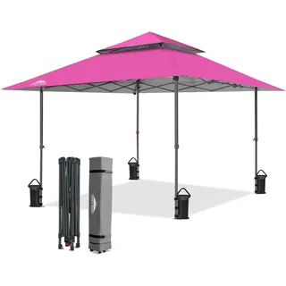 EAGLE PEAK Schräge Beine Faltbar Pavillon 4x4m Wasserdicht Camping Pop-up Faltpavillon mit Seitenteil, inkl. Rucksack, Hellrosa