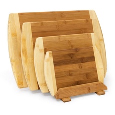 Bild von Schneidebrett aus Bambus mit Ständer Küchenbretter in verschiedenen Größen 2-farbiges Holz beidseitig nutzbar und messerschonend als Frühstücksbrettchen und Servierbrett Holz, natur