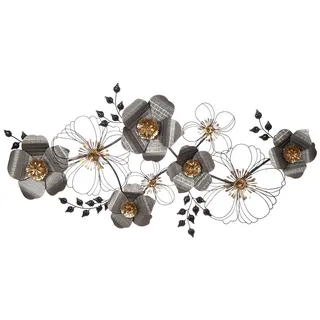 Casablanca Metallbilder Wanddeko Bilder Metall – moderne Wanddekoration Wohnzimmer – Wandbild 3D Metallbild Wand Deko Blumen Blätter Wall Decoration 71 x 135 cm Farben: Gold Anthrazit Schwarz