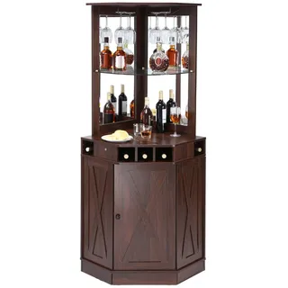 Vevor Industrieller Eck-Barschrank, Weintisch für Spirituosen und Gläser, Sideboard-Buffetschrank mit Glashalter, Freistehender Kaffee-Barschrank aus Bauernholz für Wohnzimmer, Hausbar, Walnussholz