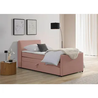 Mid.you Boxspringbett , Altrosa , Holz, Textil , Tanne , H3 , 7-Zonen , Höhe ca. 17 cm , 100x200 cm , Bettkasten, gepolstertes Kopfteil , Holzmöbel, Holzbetten, Boxspringbetten Holz