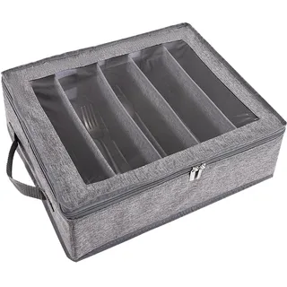 WEESTAAMO Besteckkasten mit Deckel & verstellbaren Fächern | 40.9cm Grauer Küchen-Organizer für Bestecke, Gläser & Campinggeschirr | Staubdichte Aufbewahrungsbox aus wasserabweisendem Oxfordstoff