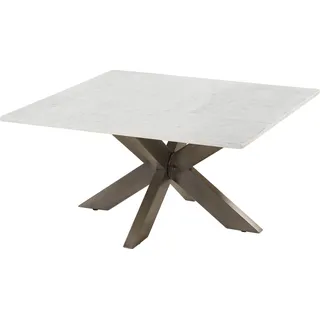 MASSIVMOEBEL24.DE Couchtisch quadratisch 90x90x45 Marmor weiß / Kreuzgestell Eisen Antik Grau BARCELONA #306 - Weiß