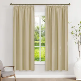 Runyéla Gardinen mit Kräuselband Vorhänge Blickdicht Beige Verdunkelungsvorhänge 2er Set 180 x 120 (HxB) für Schienensystem, Thermovorhänge Kälteschutz Schiebegardinen für Wohnzimmer Curtain