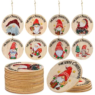 Weihnachtsanhänger für Baum, Christbaumschmuck aus Holz, Weihnachtskugeln aus Holz, 24 Stück, 8 Stile, Weihnachtsbaumschmuck zum Aufhängen, Weihnachtsdekoration, Kunsthandwerk, 6 x 6 cm