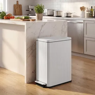 SONGMICS Mülleimer Küche 50 L, Tretmülleimer mit Softclose-Deckel, herausnehmbarer Inneneimer, Stahl, 15 Müllbeutel, weiß - Weiß
