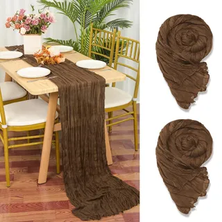 YMHPRIDE 2 Stück Seihtuch Tischläufer Braun,90 x 300 cm Braun Rustikaler Gaze Stoff Boho Tischläufer Käsetuch Cheesecloth Tischläufer Hochzeit Tischdecke für Hochzeitsfeier Brautparty Tischdekoration