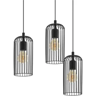 EGLO Hängelampe Roccamena, 3-flammige Cluster Pendelleuchte über Esstisch, Esszimmerlampe aus Metall in Schwarz, Hängeleuchte Industrial, E27 Fassung, Ø 61,5 cm