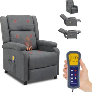 FCH Massagesessel,Fernsehsessel Ruhesessel mit Massagefunktion, Wärmefunktion, manuell verstellbar, Grau - Grau