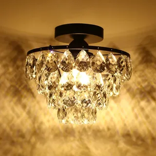 ZenithBeam Mini-Kristall Deckenleuchte, Kleiner moderner Kristall Deckenlampe für Flur,Unterputz-Kristall Deckenleuchte Kronleuchter für Schlafzimmer,Flur,Wohnzimmer (Schwarz)