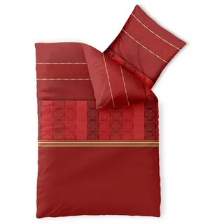 CELINATEX Fashion Bettwäsche 155x220 cm 2teilig Baumwolle, Bettgarnitur für Sommer und Winter, Ganzjährig, Bettbezug, Bettenset, Schöner Wohnen Susan Streifen Ornament Rot Beige